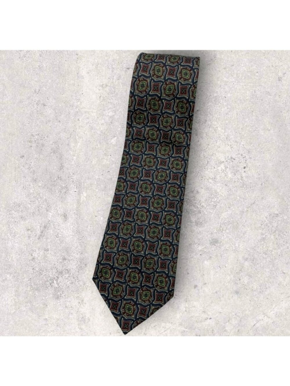 POLO RALPH LAUREN Silk Tie USA Navy Green Burgundy Geometric W:3.7"